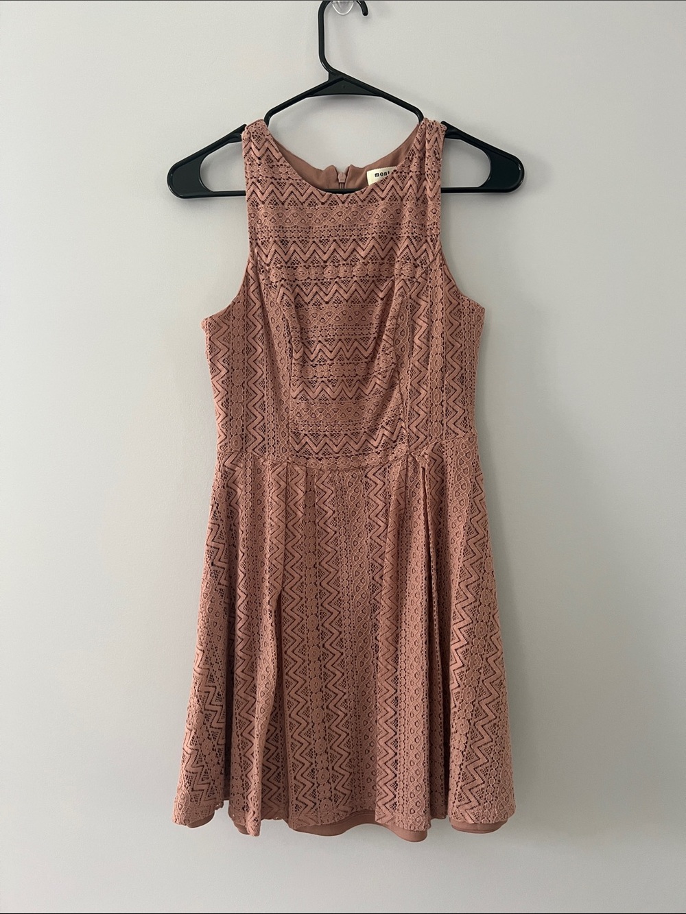 Monteau Dusty Rose Lace Fit-and-Flare Mini Dress